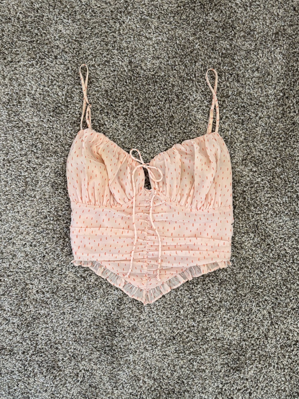 Pink Polka Dot Lace Up Crop Top